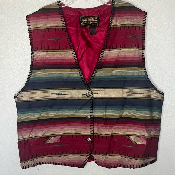 Eddie Bauer Vintage Southwestern Aztec Vest Denim Blue XL Made In USA  Navajo - Picture 1 of 8